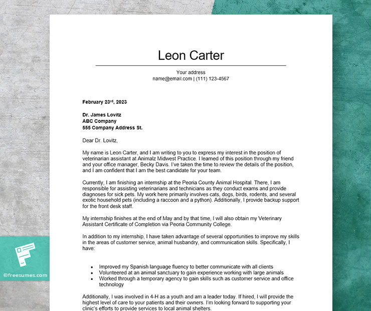 cover letter veterinarian examples